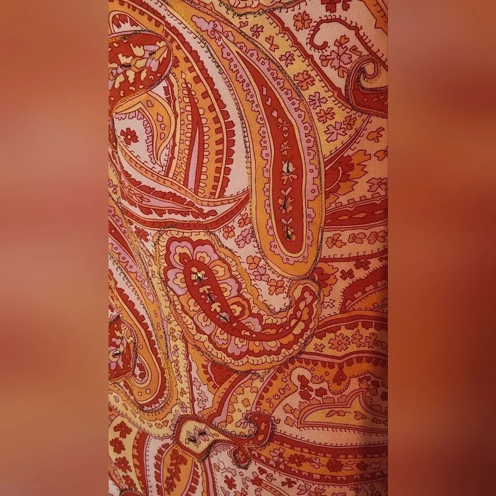 Worthington 12 Paisley Print 100% SILK Orange Pink Lined Zipper Women Mini Skirt